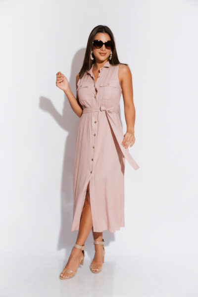 Vestido Rosa Sin Manga